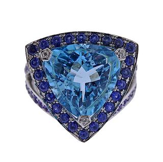 Mouboussin 18k Gold Topaz Diamond Sapphire Ring 