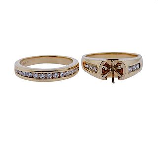 14K Gold Diamond Bridal Ring Mounting Set