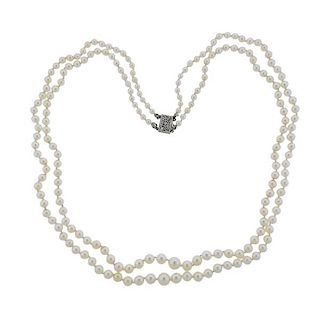 14K Gold Pearl Two Strand Necklace