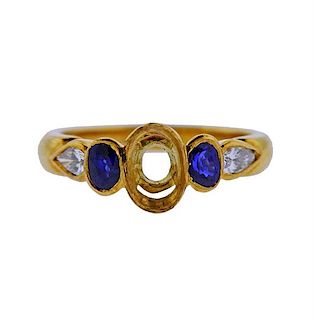 18k Gold Diamond Sapphire Engagement Ring Setting 