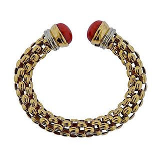 Designer Signed 18K Gold Coral Woven Bracelet