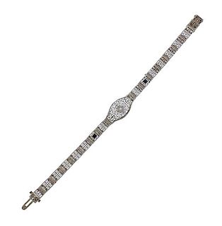 Art Deco Filigree 10K Gold Diamond Sapphire Bracelet