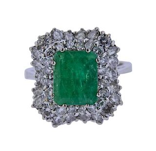 18k Gold Diamond Emerald Cocktail Ring 