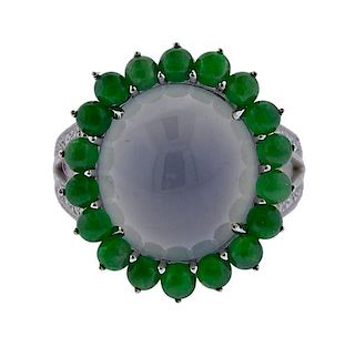 18k Gold Jade Diamond Ring 