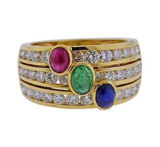 Carrera Y Carrera 18k Gold Diamond Emerald Ruby Sapphire Ring 