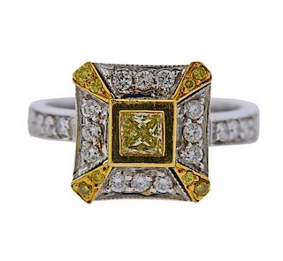 18k Gold Yellow White Diamond Ring 