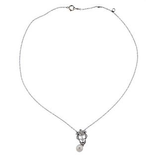 14K Gold Diamond Pearl Pendant Necklace