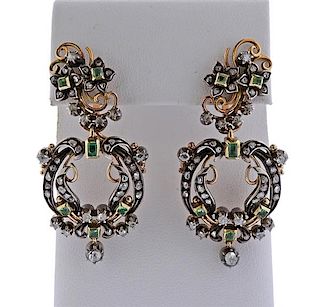 18K Gold Silver Rose Cut Diamond Earrings
