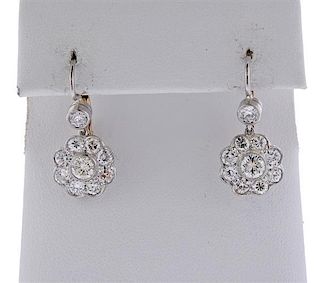 18k Gold Platinum 2.50ctw Diamond Cluster Earrings