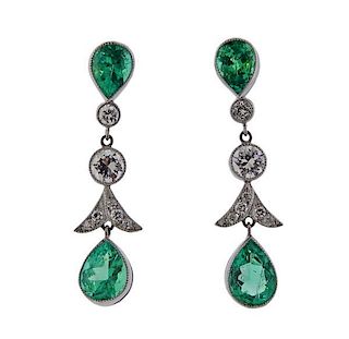 Platinum 3.53ctw Emerald Diamond Earrings
