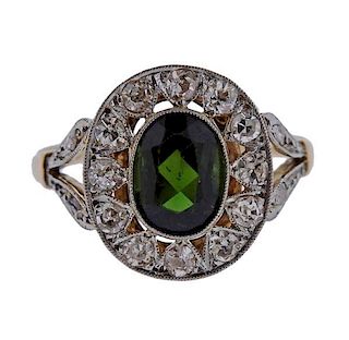 18k Gold Green Tourmaline Diamond Ring