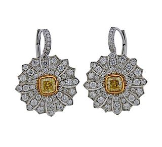 Tiffany &amp; Co Daisy Platinum Gold Yellow Diamond Earrings 