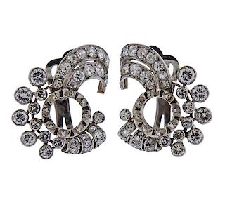 Mid Century Platinum Diamond Earrings 