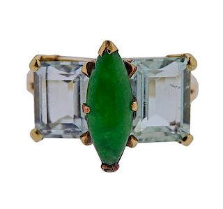 14k Gold Jade Aquamarine Ring 