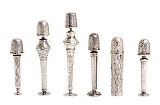 Six Continental Silver Sewing Compendiums, Height of first 4 1/8 inches.