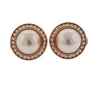 Tiffany &amp; Co 18K Gold Diamond Mabe Pearl Earrings