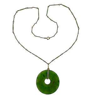 Antique 14k Gold Jade Pendant Necklace 