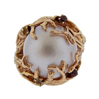 1970s 14k Gold Pearl Naturalistic Ring 
