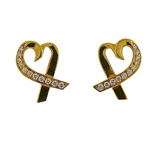 Tiffany &amp; Co Picasso Loving Heart Diamond 18k Gold Earrings 