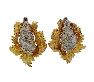14k Gold Diamond Sea Shell Cocktail Earrings