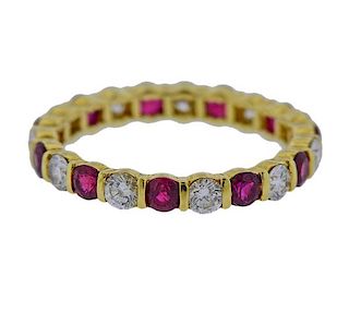 Tiffany &amp; Co Diamond Ruby 18k Gold Eternity Wedding Ring 