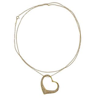 Tiffany &amp; Co Peretti Open Heart 18k Gold Diamond Necklace 