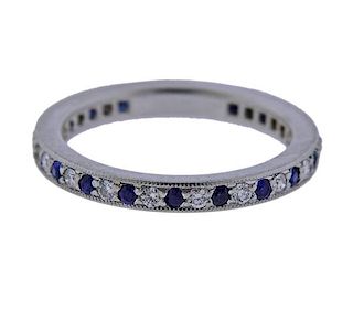 Tiffany &amp; Co Diamond Sapphire Platinum Wedding Band Ring 