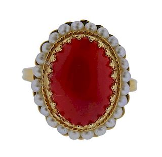 14k Gold Coral Pearl Ring 