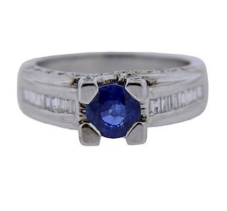 18k Gold Diamond Blue Stone Ring 