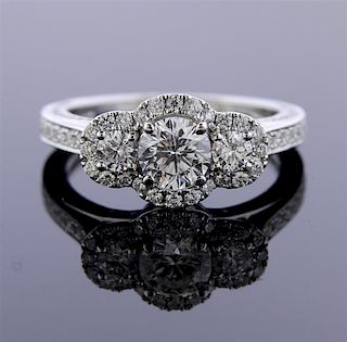 18k Gold Diamond Engagement Three Stone Ring 
