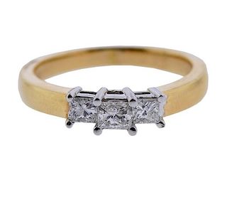 14k Gold Diamond Three Stone Engagement Ring 