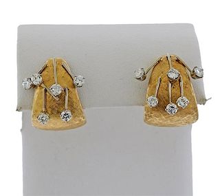 Funky 14k Gold Diamond Hoop Earrings 