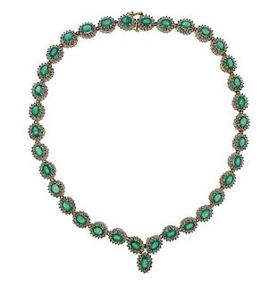 14k Gold 26ctw Emerald 8ctw Diamond Necklace 