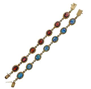 14k Gold Opal Mosaic Red Stone Bracelet Set of 2