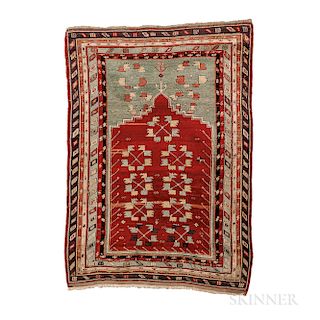 Central Anatolian Prayer Rug, Turkey, c. 1860, 4 ft. 6 in. x 3 ft. 3 in.  Provenance:  The Cadle Collection.
