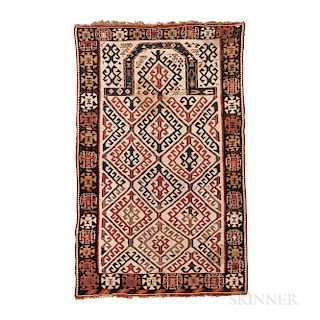 North Caucasian Prayer Kilim, Caucasus, c. 1880, with undyed cotton field, 5 ft. 6 in. x 3 ft. 5 in.  Provenance:  The Cad...
