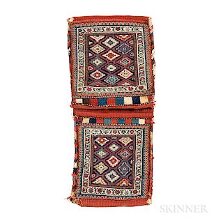 Pair of Complete Shahsavan Soumak Bags, northwestern Iran, c. 1900, 2 ft. 2 in. x 11 in.  Provenance:  The Cadle Collection.