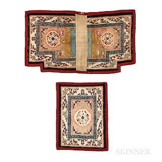 Tibetan Saddle Rug Set, western China, c. 1910, 2 ft. 4 in. x 1 ft. 9 in.; 3 ft. 8 in. x 1 ft. 10 in.  Provenance:  The Ca...