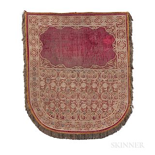 Velvet and Metal-thread Embroidered Horse Blanket, Central Asia, c. 1870, 4 ft. x 3 ft. 6 in.  Note:  For a similar piece,...
