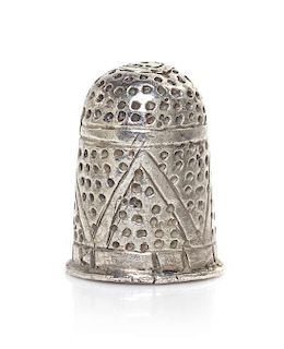 An Elizabethan Silver Thimble, Height 1 inch.