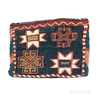 Shahsavan Soumak Pouch, northwestern Iran, c. 1890, 4 in. x 5 in.  Provenance:  The Cadle Collection.