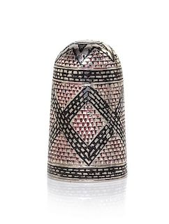 A James I Silver and Niello Thimble, Height 1 3/16 inches.