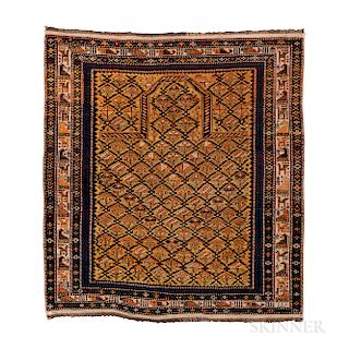Marasali Prayer Rug, Caucasus, c. 1910, 4 ft. x 3 ft. 11 in.   Provenance:  The Cadle Collection.