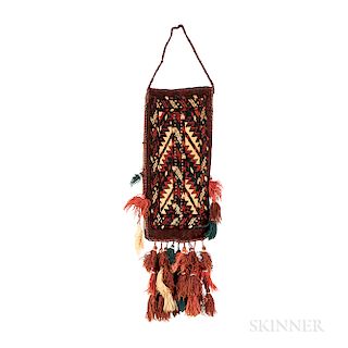 Yomud "Spindle" Bag, Central Asia, c. 1900, 1 ft. 8 in. x 8 in.  Provenance:  The Cadle Collection.