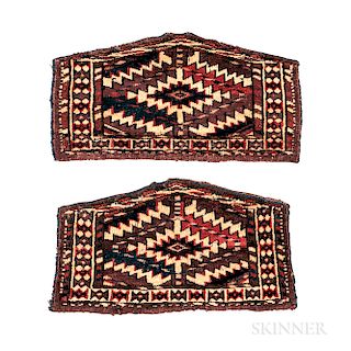 Pair of Yomud Camel Knee Pads, Central Asia, c. 1900, 8 in. x 15 in. each.   Provenance:  The Cadle Collection.