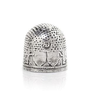 A James I or Charles II Silver Thimble, Height 5/8 inch.