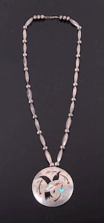 Navajo Signed Silver Inlaid Necklace