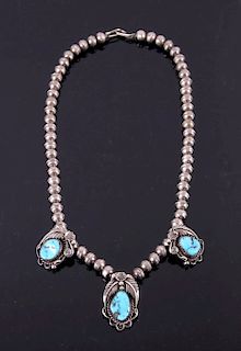 Signed Navajo Sterling & Turquoise Necklace