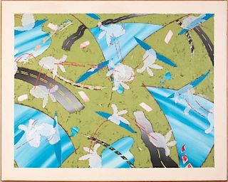 Ken Nevadomi (20th Century) Indians Visit the Landscape II, Oil on canvas,
