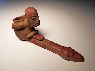 Mayan Fer-de-lance Snake Effigy Pipe 500 A.D.
